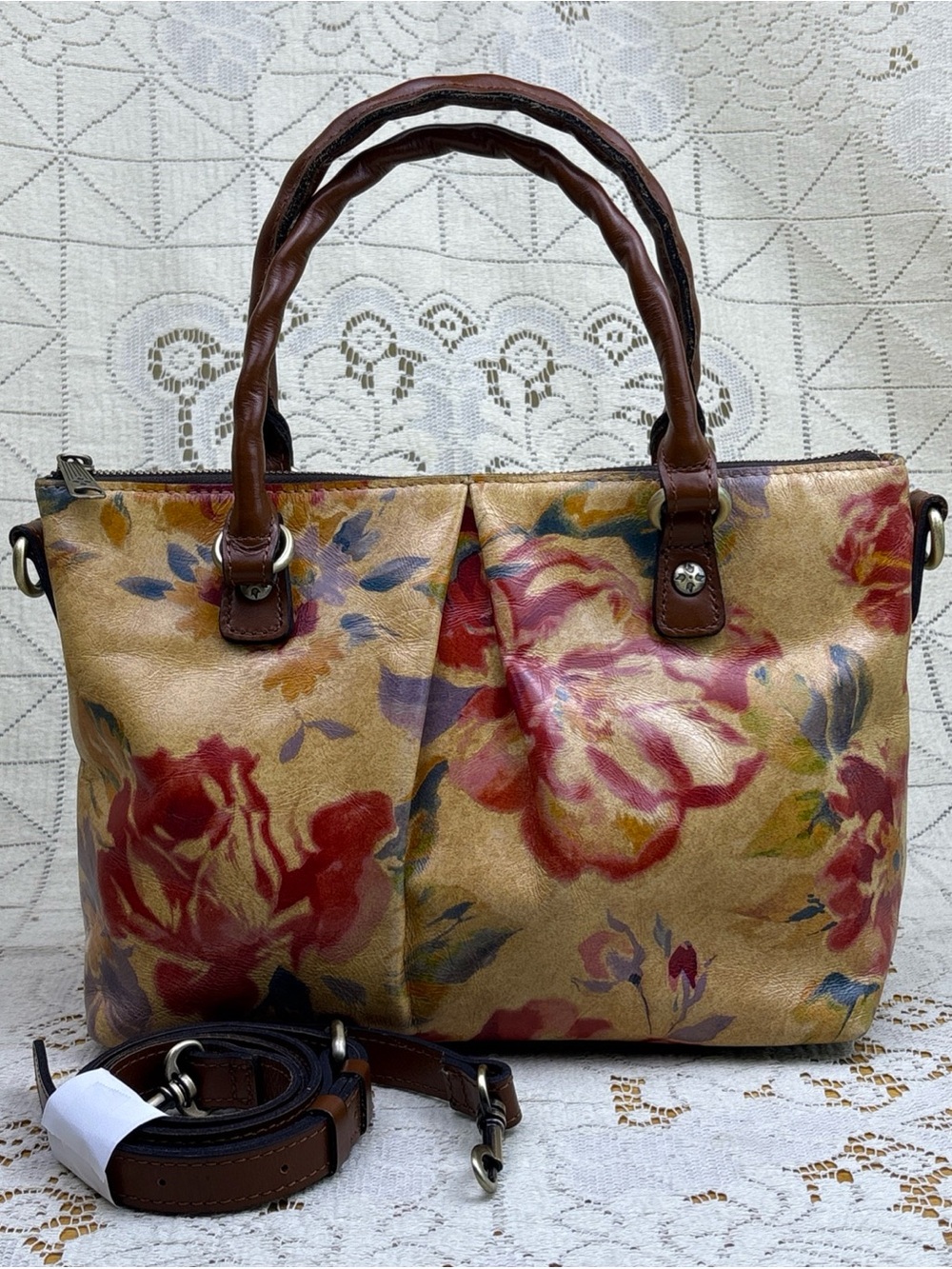 Patricia Nash Zora Floral Satchel Top Handle Zip Bag Detachable Strap Pockets